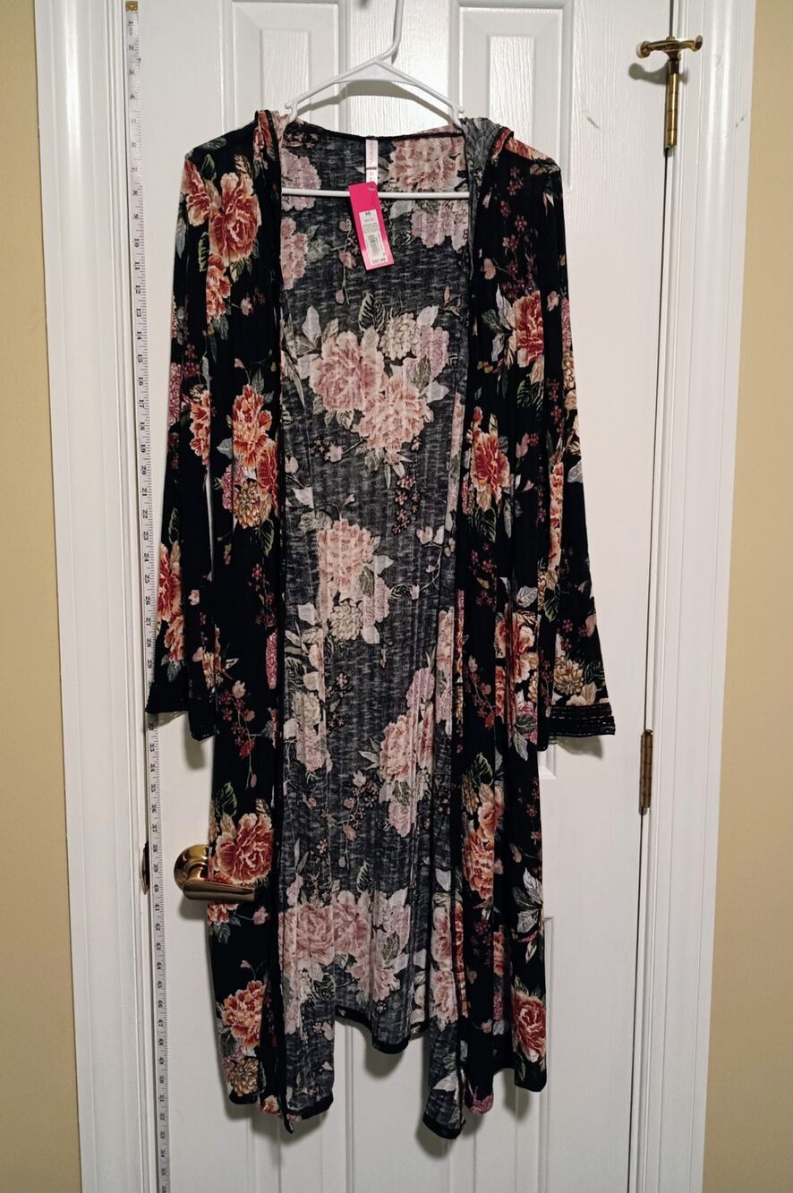 Xhilaration - Black Floral Hooded Longline Flowy Duster Cardigan - Sz XS - NWT